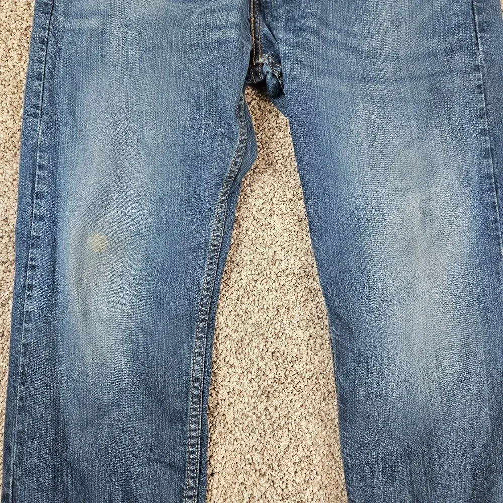 Levis 505 Jeans Mens 33x27 Blue Denim Regular Straight Stretch Distressed Grunge